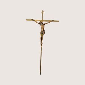 1960s Unmarked Brass Colored Metal Minimalist Crucifix Wall Hanging